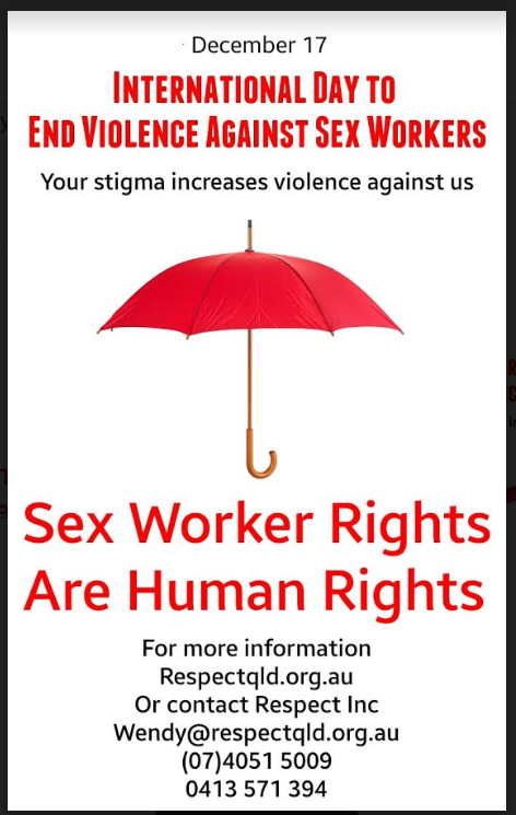 Cairns Posters International Day To End Violence Against Sex Workers 2018 Respect Qld